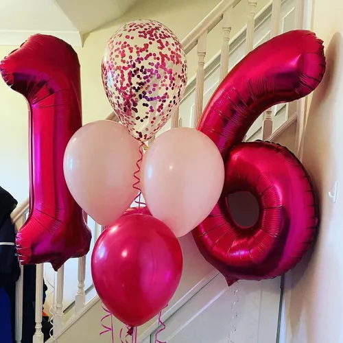 Miniatura 4 de Globo rosa intenso de 40 pulgadas con el número 6, de gran tamaño, de papel de aluminio de Mylar de gran tamaño, globos de helio rosa brillante