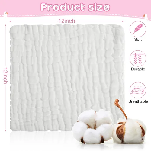 Miniatura 2 de Breling 20 paños de muselina para bebé de 12 x 12 pulgadas, 100% algodón, suave y absorbente, paño de muselina para eructos, toalla facial