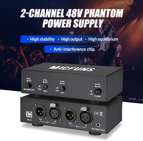 Miniatura 8 de MC2 - Fuente de alimentación Phantom de 2 canales y 48 V con cable de audio de 0.138 in para conectar interfaz de audio para micrófono