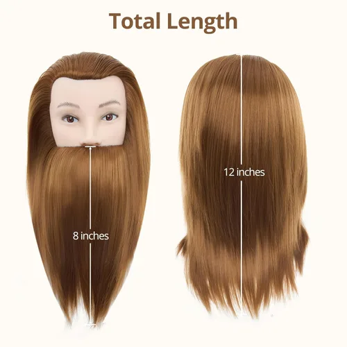 Miniatura 4 de Cabeza de maniquí masculino con cabello, cabeza de maniquí de peluquero de 10 pulgadas, cabeza de maniquí de peluquería de cosmetología para Marrón