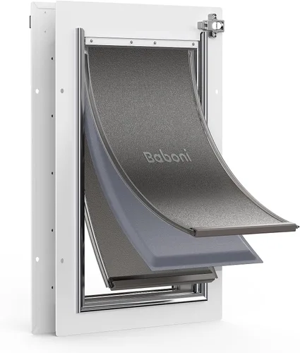 Miniatura 8 de Puerta para mascotas de 3 solapas Baboni para puertas interiores y exteriores, marco de plástico duradero y túnel telescópico, cerradura