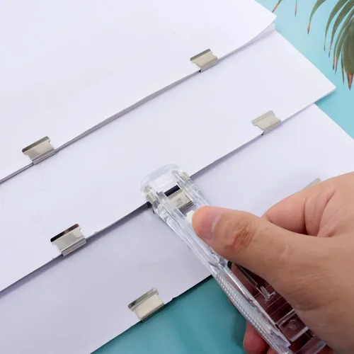 Miniatura 5 de yueton 1 clip transparente con 100 clips de metal sin perforación, clip de repuesto, clip de repuesto reutilizable, clip de empuje para oficina