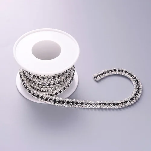 Miniatura 5 de Jerler Cadena de cierre de diamantes de imitación de 3 filas de 2 yardas para manualidades, bodas y decoración de ropa (negro, 3 filas-2 yardas)