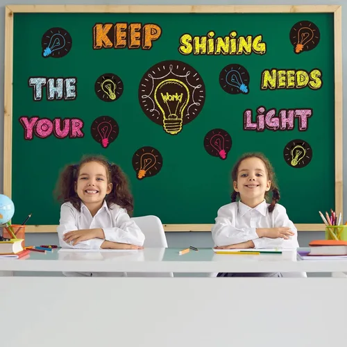 Miniatura 6 de Conjunto de Tablero de Anuncios Bombilla Keep Shining, Decoración Motivacional para el Aula, Regreso a la Escuela, Recortes de Papel Temáticos