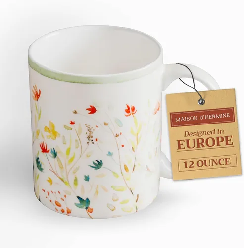 Miniatura 104 de Maison d' Hermine Taza de café con asas, tazas de porcelana fina de hueso, paquete de dos tazas de té para bebidas calientes, capuchino, latte, 015