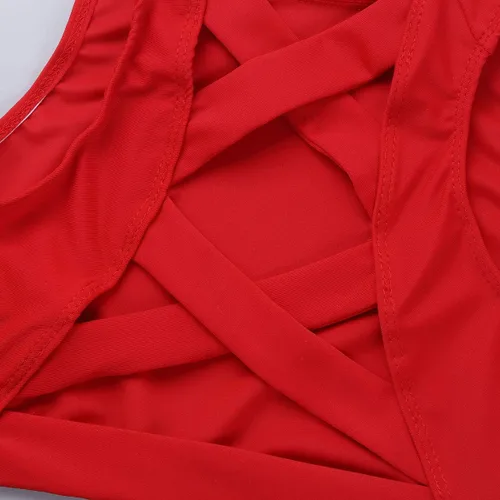 Miniatura 6 de Hularka Camiseta sin mangas con cuello alto falso y espalda cruzada para niños y niñas, camiseta deportiva deportiva para yoga y baile