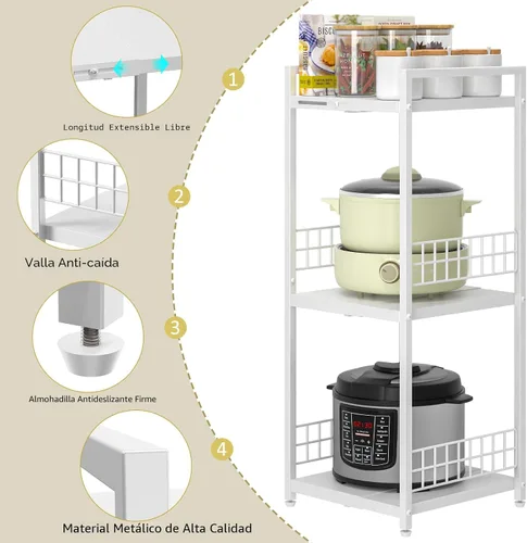 Miniatura 6 de DAOUTIME Estante de almacenamiento delgado expandible, estantería de metal de 3 niveles para organizador de almacenamiento de baño, estante estrecho