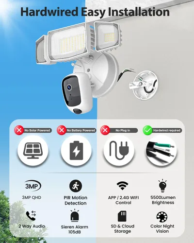 Miniatura 2 de Olafus Cámara de seguridad con reflector exterior – Cámara de seguridad 2K QHD con luces de inundación activadas por movimiento, zonas de detección
