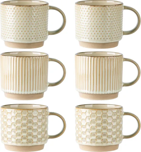 Miniatura 38 de GBhome Tazas de café apilables de 6 onzas, tazas de café de cerámica con patrones de textura para hombre, mujer, papá, mamá, juego de 4 tazas