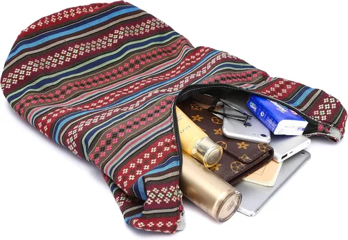Miniatura 115 de Bolsa de hombro para mujer, de lona en estilo hippie/bohemio para llevar cruzada al hombro, disponible en diferentes colores y estampados