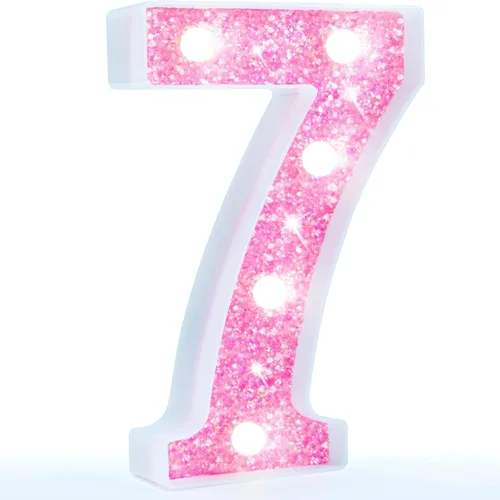 Miniatura 32 de Pooqla Luces de números de marquesina, números de luz rosa para niñas de 10.º cumpleaños, funciona con pilas, luz nocturna de número con purpurina