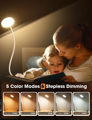 Miniatura 3 de LiFMIRA Lámpara de Cama con Clip de Luz 8W 66 LED Luz de Lectura para Cama, 5 Colores 10 Niveles de Brillo Regulable, Lámpara de Lectura de Metal