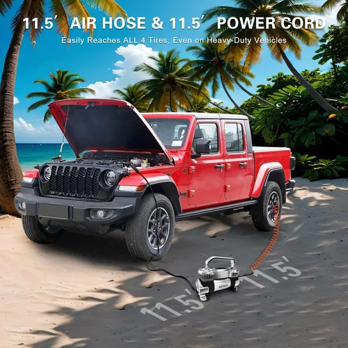 Miniatura 4 de GSPSCN - Inflador digital de neumáticos 12V Compresor de aire portátil de metal resistente 6X Faster Inflation Auto Shut-off Dual Cylinder Air