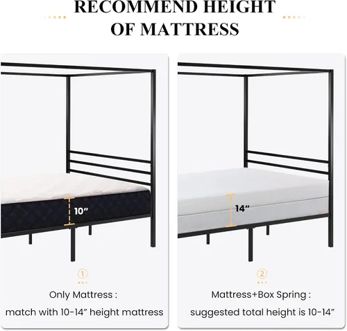 Miniatura 7 de SHA CERLIN Base de cama con dosel, tamaño matrimonial, base de colchón con soporte de listones de metal, no necesita somier, fácil montaje