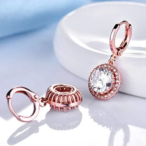 Miniatura 4 de GULICX Aretes colgantes argolla de oro rosa circón galvanizado estilo retro para mujer
