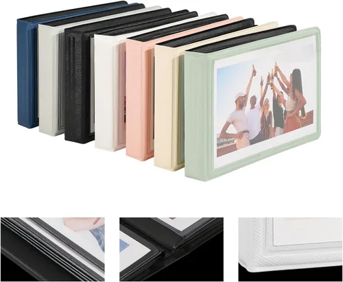 Miniatura 5 de Álbum de fotos pequeño de 4 x 6 pulgadas con capacidad para 28+1 fotografías horizontales, mini libro de fotos de capacidad con cubierta de cuero