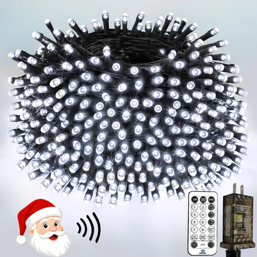 Miniatura 12 de Luces de Navidad controladas por voz con control remoto, cadena de 300 luces LED de 99 pies para interiores y exteriores con 12 modos, 3