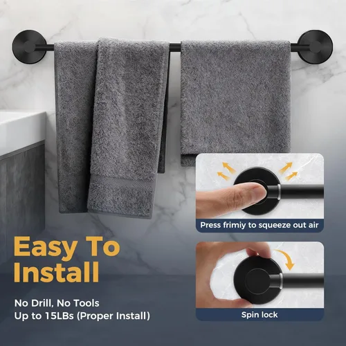 Miniatura 3 de Toalleros de 14.6 a 24 pulgadas para baño, barra de toalla ajustable con ventosa para pared de baño, soporte de toalla de baño de acero inoxidable