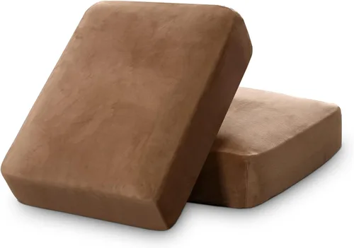 Miniatura 22 de PrinceDeco Funda marrón para muebles, 2 fundas de cojín elásticas de terciopelo para cojines individuales, aptas para mascotas, se mantiene en su