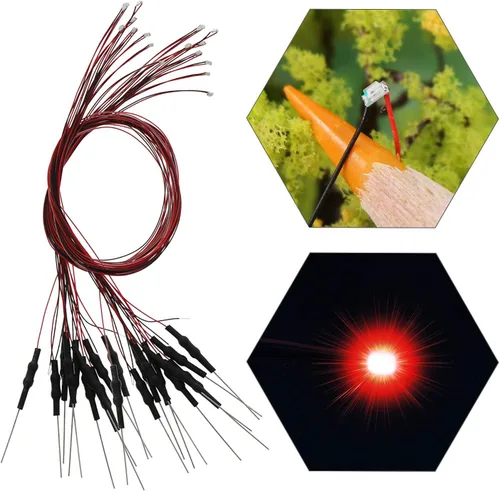 Miniatura 14 de L0603B 20pcs pre-cableado SMD LED 0603 Bule Diodo emisor de luz 12V Micro Litz Cable Cable Longitud 7.8 pulgadas (7.9 in) para DIY Manual