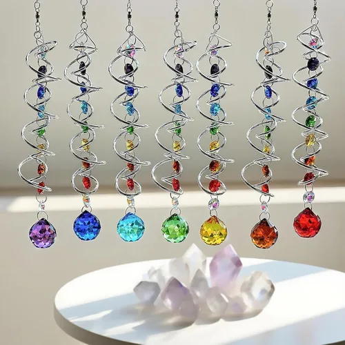 Miniatura 5 de Atrapasoles de cristal de 7 chakras, adornos de prismas de cristal colgantes con cuentas de arcoíris de 0.787 pulgadas para ventana, jardín