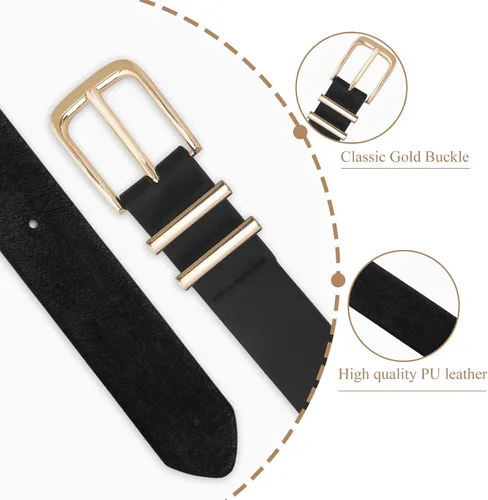 Miniatura 3 de WHIPPY Cinturón de cuero casual para mujer para pantalones vaqueros, cinturón de vestir de cintura para niñas de moda