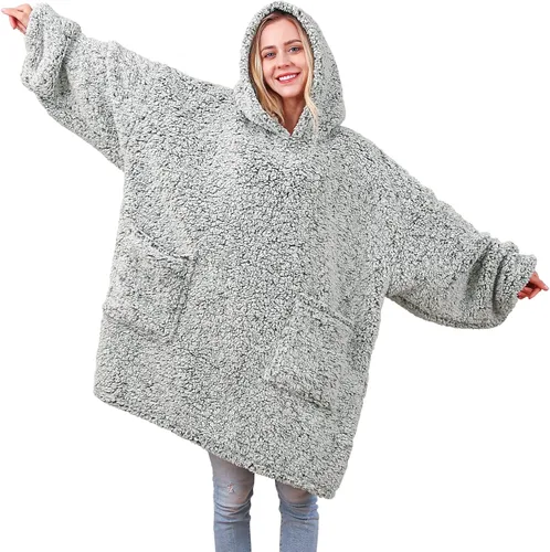 Miniatura 27 de yescool - Cobija con capucha, sudadera de franela de forro polar sherpa para adultos, mujeres y hombres, talla única