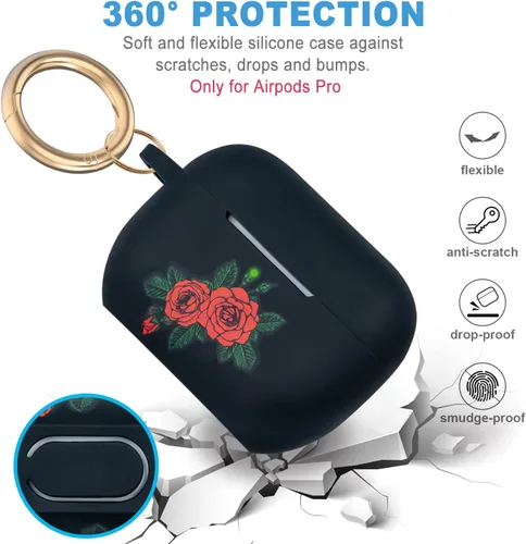 Miniatura 6 de Funda de silicona con flores compatible con AirPods Pro 2019, Gawnock - Funda suave y flexible para imprimir para mujeres y niñas con llavero - Flor