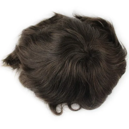 Miniatura 6 de Voloria Encaje francés de cabello humano real con piel fina PU para hombres Stock Toupee Hair Pieces #4 Color #4(10"x8")