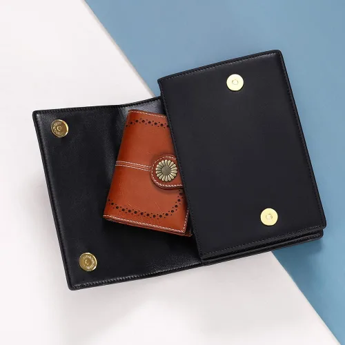 Miniatura 184 de SENDEFN - Billetera pequeña de piel auténtica para mujer, diseño plegable con ventana para tarjeta de identificación