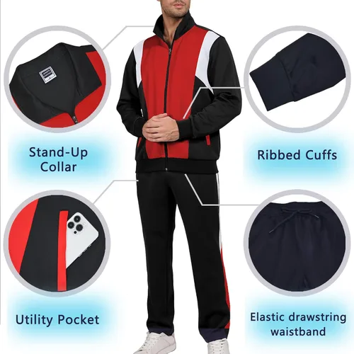 Miniatura 4 de Conjunto deportivo casual de 2 piezas para hombre, conjunto deportivo con cremallera completa, trajes deportivos para correr y trotar para hombre