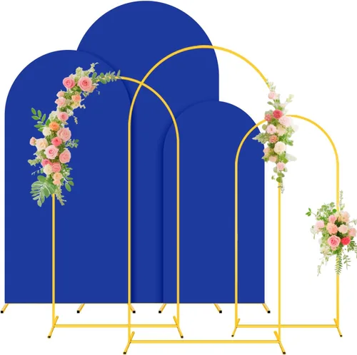 Miniatura 13 de Soporte de arco de boda y juego de cubierta de arco color melocotón de 2 piezas (7.2 pies, 6 pies) Soporte de telón de fondo de metal para fiestas