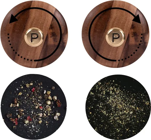Miniatura 7 de Juego de molinillo de sal y pimienta con bandeja, molinillo de cerámica ajustable, molinillo de sal, molinillo de pimienta de acero inoxidable