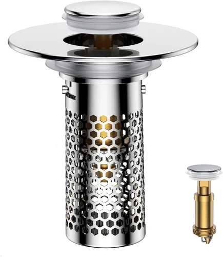 Miniatura 12 de Colador de drenaje para fregadero de baño, tapón universal emergente para fregadero atrapapelos, cesta de filtro de drenaje de acero inoxidable