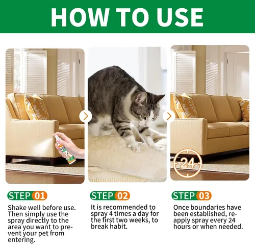 Miniatura 6 de Spray disuasorio para gatos para interiores y exteriores, paquete de 2 – Repelente natural para evitar arañazos y marcas de orina en muebles, sofás