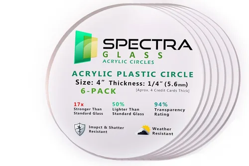 Miniatura 36 de Spectra Glass Círculo redondo acrílico transparente transparente de 22 pulgadas de diámetro y 1/4 pulgadas de grosor con máscara de película
