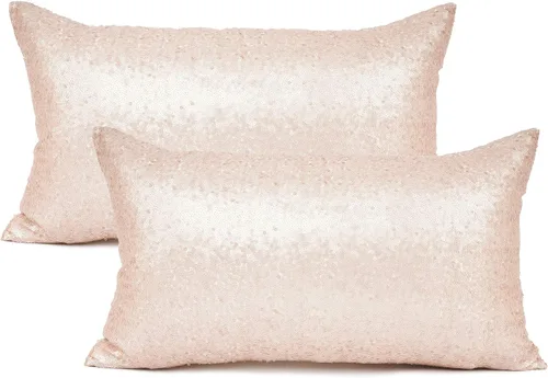 Miniatura 11 de YOUR SMILE Paquete de 2, Nueva Serie de Lujo Oro Rosa Champán Decorativa con Lentejuelas Brillantes y Cómoda Funda de Almohada Decorativa de Satén