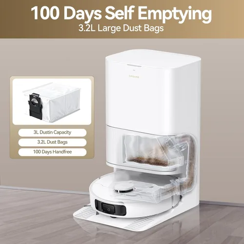Miniatura 3 de DREAME Govac 401 Robot Aspirador y Trapeador Combo, 100 días de aspiradora robótica autovaciante, succión de 15,000 Pa, lavado automático