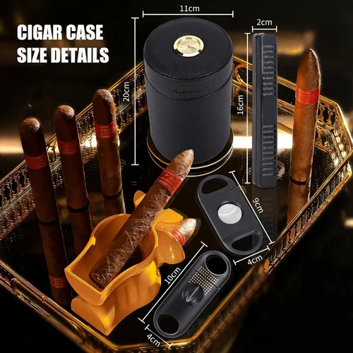 Miniatura 5 de Caja de humidor de cigarros de viaje con cortador de puros y juego de ponchera, forrado de madera de cedro, higrómetro y humidificador, regalos