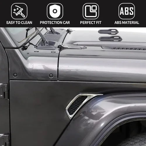 Miniatura 5 de Voodonala para Jeep JL Adorno de salida de aire acondicionado lateral para Jeep Wrangler JL JLU Gladiator JT maletero 4xe, Plata brillante (cromo)