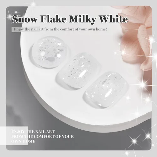 Miniatura 4 de RARJSM Esmalte de uñas de gel con purpurina de nieve, diamante brillante, gel de uñas de color blanco lechoso con pigmentos plateados y brillantes