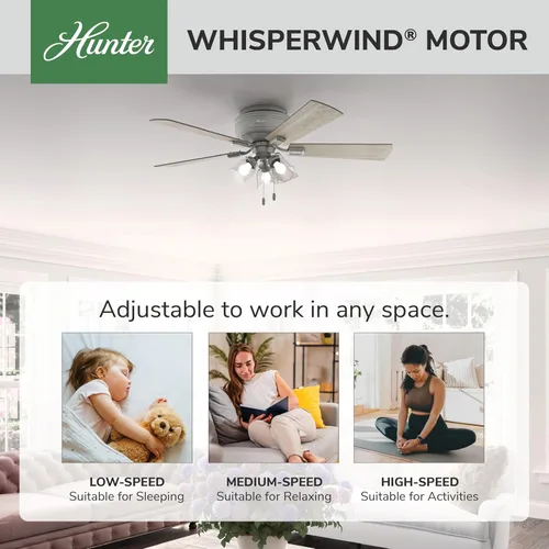 Miniatura 2 de Hunter Ventilador de techo interior de 52 pulgadas con luces LED y cadena de tracción, ventilador de techo de perfil bajo, 5 aspas, para dormitorio