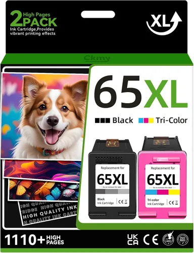 Cartucho de tinta remanufacturado de repuesto para HP 65XL, tricolor, negro, paquete de 2