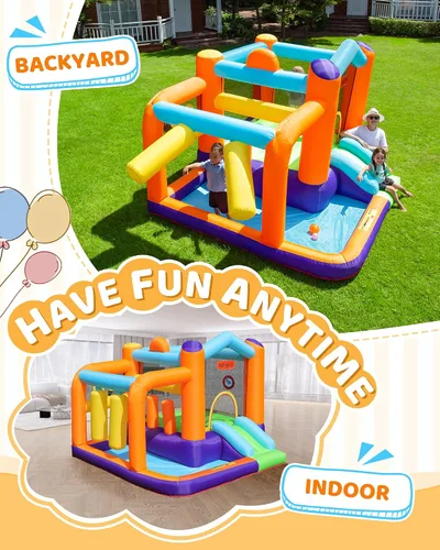 Miniatura 4 de Casa inflable para rebotar, casa de rebote de doble diapositiva para niños grandes, castillo de salto de osos 6 en 1 con soplador 450, cojín
