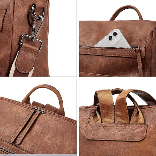 Miniatura 7 de BROMEN Mochila para mujer diseño de cuero bolso de hombro grande para mujer con carteras de mujer