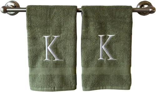 Miniatura 41 de Toalla de mano con inicial beige para baño, toalla bordada decorativa de calidad de hotel de lujo con monograma para tocador, spa, certificado