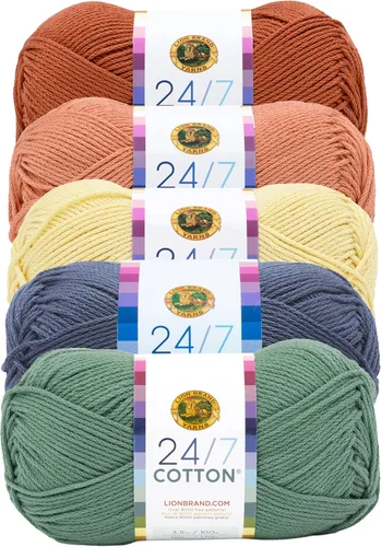 Miniatura 44 de Lion Brand Yarn, Hilo ligero mercerizado de algodón 24/7 para tejer, ganchillo y manualidades, Almirante, 1 paquete, 185 yardas de fibra natural