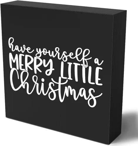 Miniatura 7 de Cartel de madera con diseño de árboles de Navidad divertidos, caja de madera con texto en inglés «Merry Christmas», arte rústico, estante