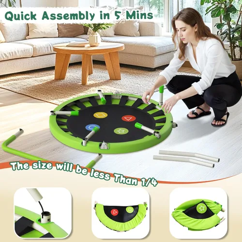 Miniatura 4 de 3FT Toddler Trampoline with Adjustable Handlebar, 36" Foldable & Spring-Free, Mini Kids Indoor Outdoor Trampoline for Ages 1-6, Noiseless Jumping