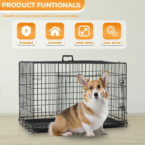 Miniatura 2 de PayLessHere Jaula Perrera Pequeña para Perros de 24 pulgadas Jaula de Metal para Perros de Doble Puerta Plegable de Viaje Interior Exterior Corral